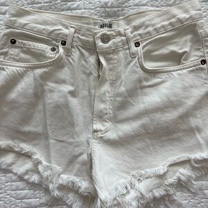 Agolde White Frayed Hem High-Rise Denim Shorts